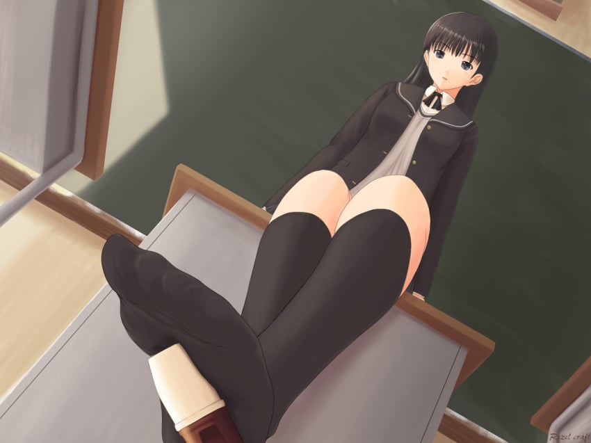 amagami ayatsuji_tsukasa black_socks feet foot_fetish foot_focus knee_socks kneehighs kneesocks musical_instrument recorder_(musical_instrument) socks tagme woodwind_instrument