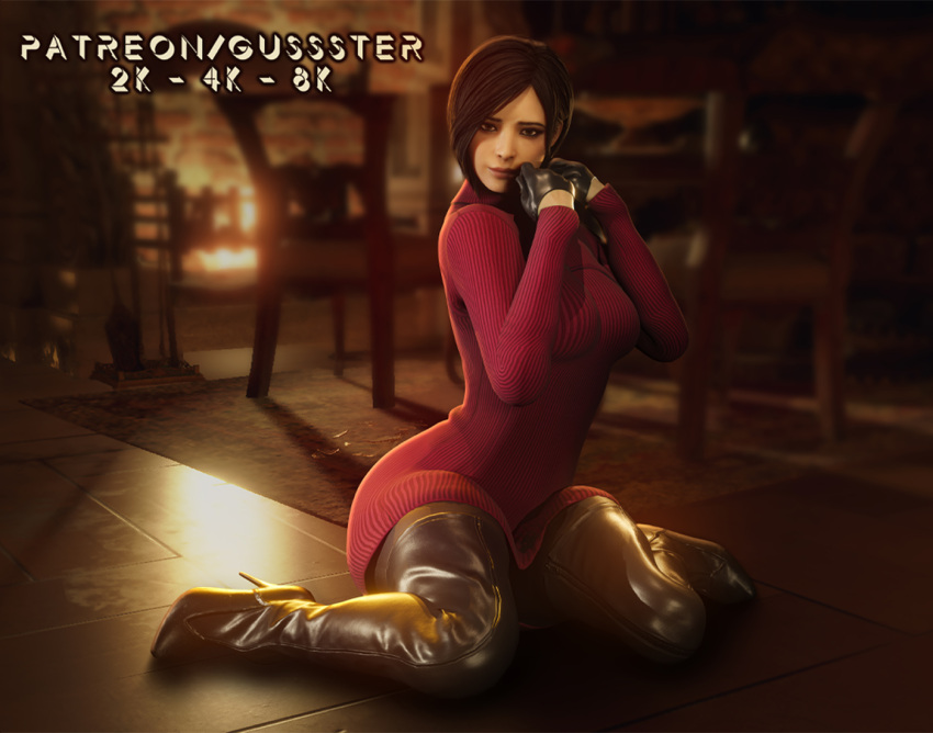 1girls 3d ada_wong big_breasts breasts footwear gussster nude perfect_body resident_evil resident_evil_2 resident_evil_2_remake resident_evil_4 resident_evil_4_remake sweater sweater_dress thick_thighs thigh_boots thighhigh_boots