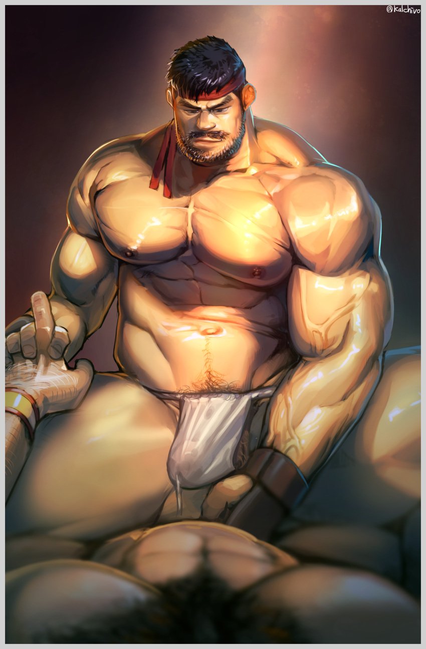 artist_name balls bara beard boner bulge capcom chest_hair erection erection_under_clothes facial_hair fundoshi gay kalchivo male male_only muscles muscular muscular_male penis ryu_(street_fighter) scars scars_all_over sitting_on_person spread_legs street_fighter veiny_muscles zangief