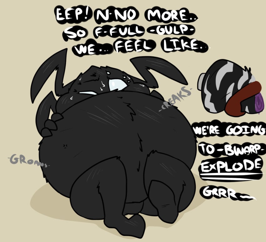 4_eyes about_to_burst anthro arachnid arthropod basic_background belly belly_bigger_than_head belly_bulge black_fur creaking de-flator disembodied_hand dont_starve dont_starve_together fangs force_fed force_feeding gurgling holding_belly huffing inflation klei_entertainment male_only out_of_breath overweight overweight_male ready_to_pop stuffed stuffed_belly stuffing sweating webber