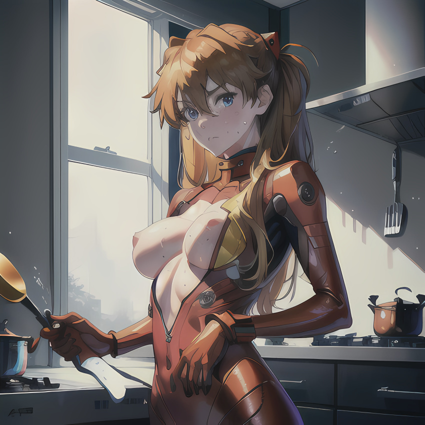 ai_generated asuka_langley_sohryu breasts katsuprime kitchen neon_genesis_evangelion plugsuit souryuu_asuka_langley stable_diffusion sweat