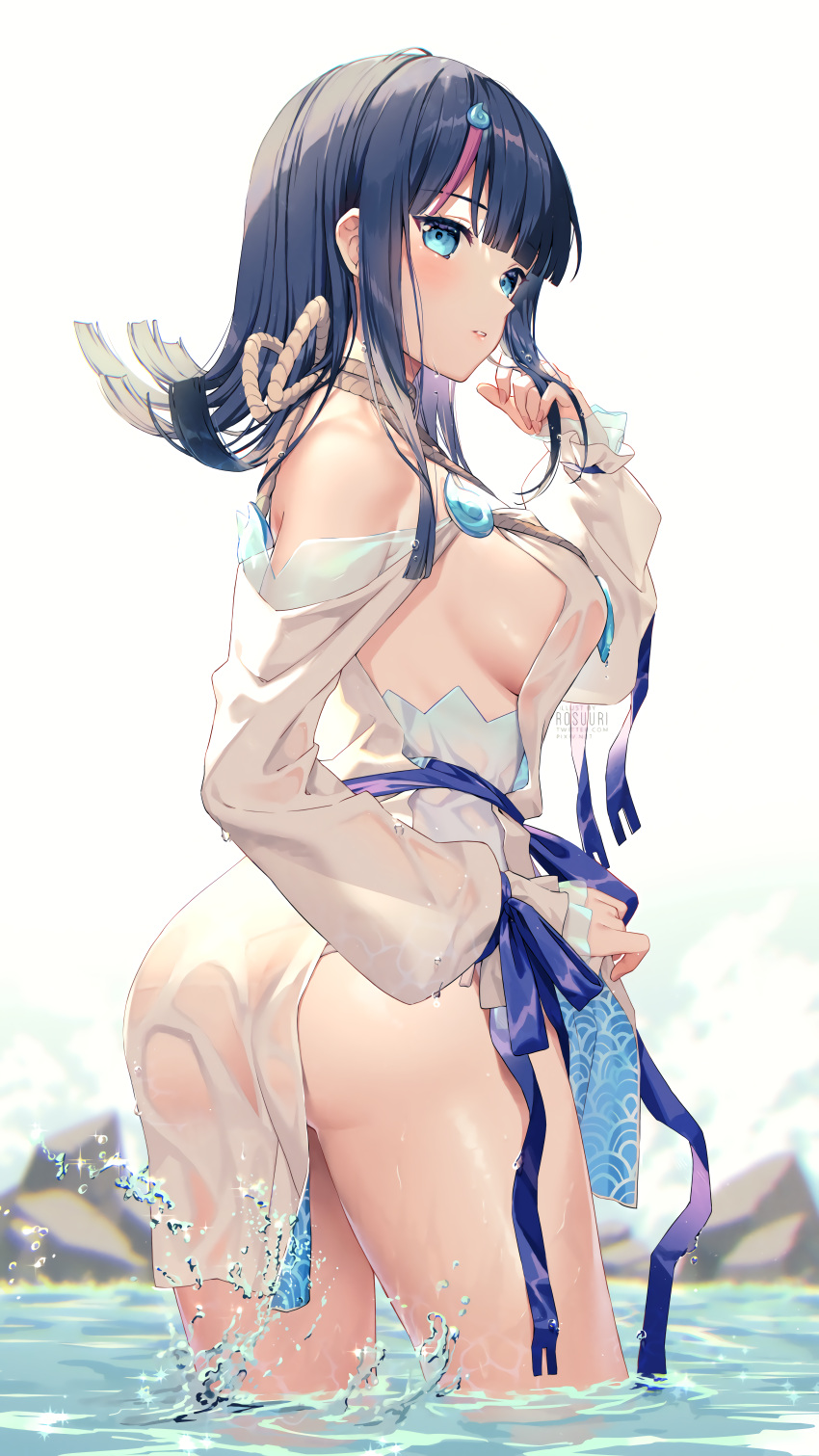 ass detexted erice_utsumi_(fate) fate/requiem japanese_clothes no_bra rosuuri see_through utsumi_erice wet wet_clothes