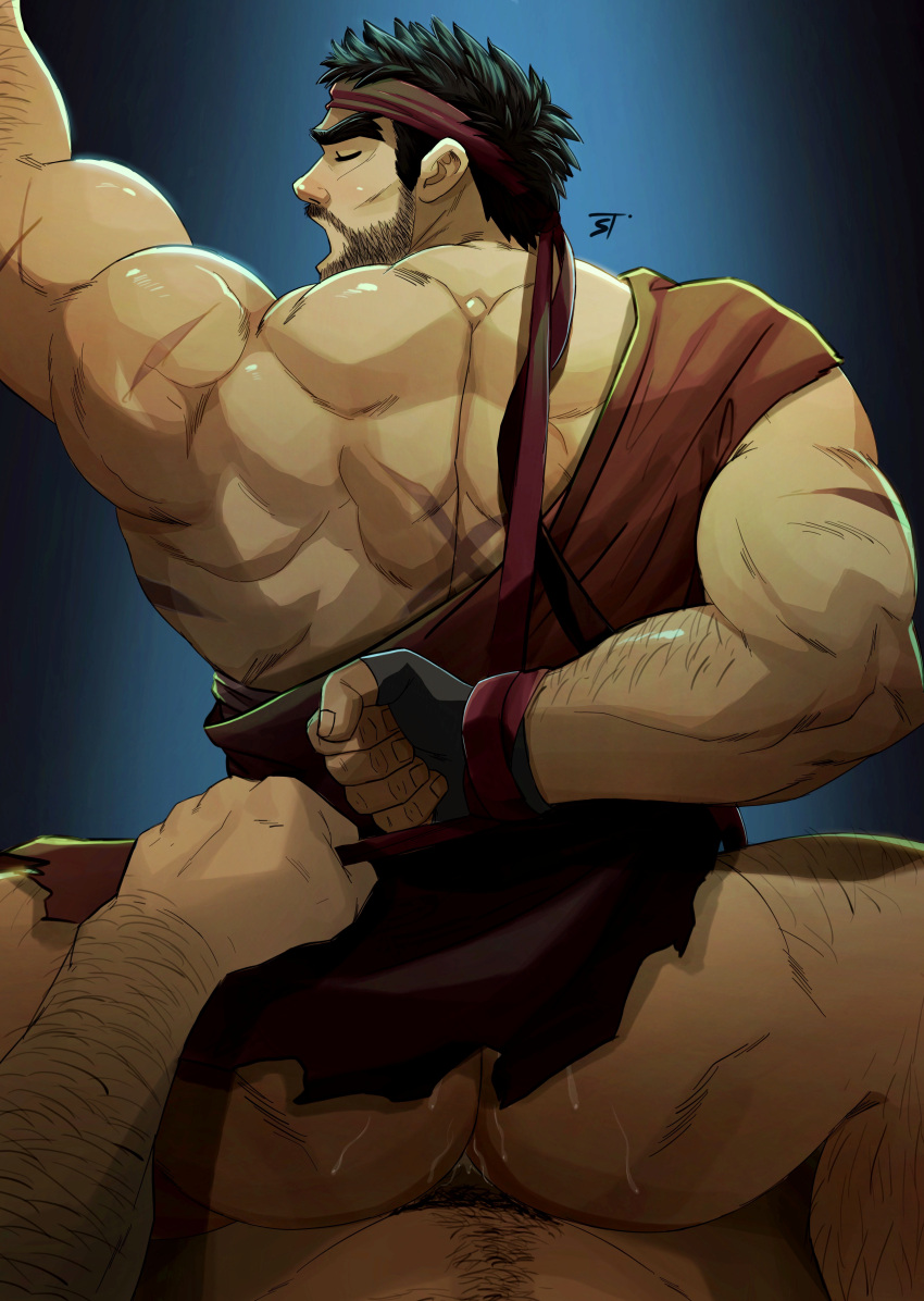 2boys anal anal_sex bara biceps capcom cum gay hi_res highres jojiart male male/male male_focus male_only male_pubic_hair muscular nude penetration ryu_(street_fighter) sex solo solo_male street_fighter street_fighter_6