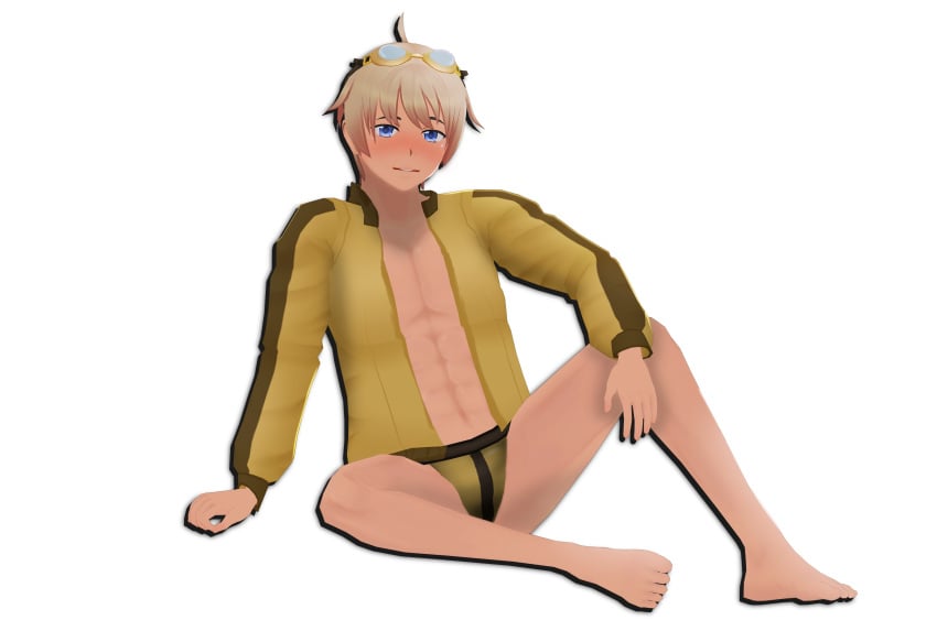 3d abs aso_rito blonde_hair blue_eyes genderswap genderswap_(ftm) goggles goggles_on_head jockstrap male_only reubenthepig080 rule_63 sweater tagme underwear yandere_simulator yellow_hair