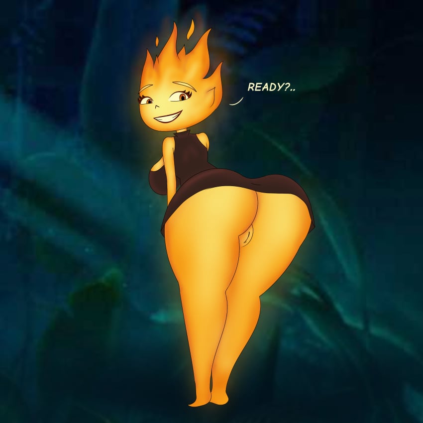 big_ass big_breasts elemental_(pixar) ember_lumen fire full_body humanoid pewnyart showing_ass