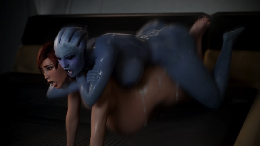 3d arm_lock asari banap choke_hold commander_shepard cum cum_filled cumflation female femshep futa_on_female futanari liara_t'soni mass_effect motion_blur mounted no_nut_november open_mouth pounding stomach_bulge