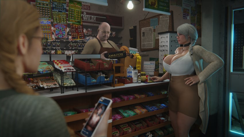 1boy 1futa 1girls 3d age_difference amazonium annie_(amazonium) big_breasts bimbo bimbo_lips busty buying_condoms cellphone choker cleavage condom_box condom_wrapper dc_comics female futa_with_female futa_with_male futanari gilf glasses grocery_store group huge_breasts imminent_sex implied_futanari jewelry juxtaposition large_breasts light-skinned_female light-skinned_futanari light_skin male martha_kent milf mole older_female pearl_necklace phone phone_screen public skimpy skimpy_clothes superman_(series) tagme thick_lips thick_thighs venus_body voluptuous wedding_ring wide_hips wrinkles younger_futanari