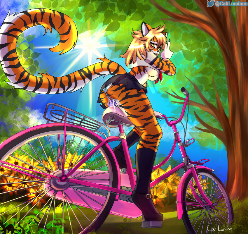 absurd_res anthro bike_(disambiguation) caliluminos cycling dildo felid female furry hi_res invalid_tag mammal masturbation pantherine sex_toy solo tiger ych