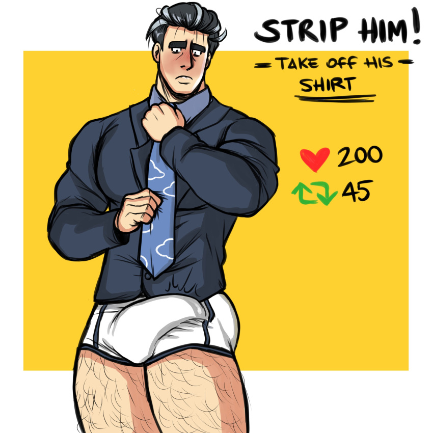 balls bara big_balls big_penis blush boner bulge erection erection_under_clothes hoybarartist larry_(pokemon) male male_only muscles muscular nintendo npc_trainer penis pokemon pokemon_sv shirt solo solo_male strip_game underwear