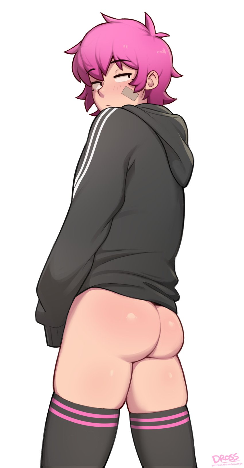 1boy ass bandaid bottomless bottomless_male crossdressing dross femboy femboy_only gay hoodie light-skinned_male light_skin male male_only original partially_clothed pink_hair socks solo solo_male taylor_(dross) thick_ass thick_thighs thigh_socks thighhighs twink