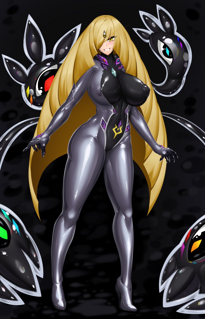 corruption dark_persona female huge_ass huge_breasts lusamine_(pokemon) multi_eye navel nihilego nipples pokemon rikatsuky thick_thighs wide_hips