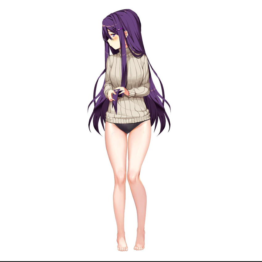 1girls 5_toes accurate_art_style black_panties breasts doki_doki_literature_club edit edited edited_official_artwork female female_only girl girl_only long_hair long_sleeve_sweater long_sleeves no_pants panties solo solo_female solo_focus sprite sweater thighs unknown_artist unknown_source white_background yuri_(doki_doki_literature_club)