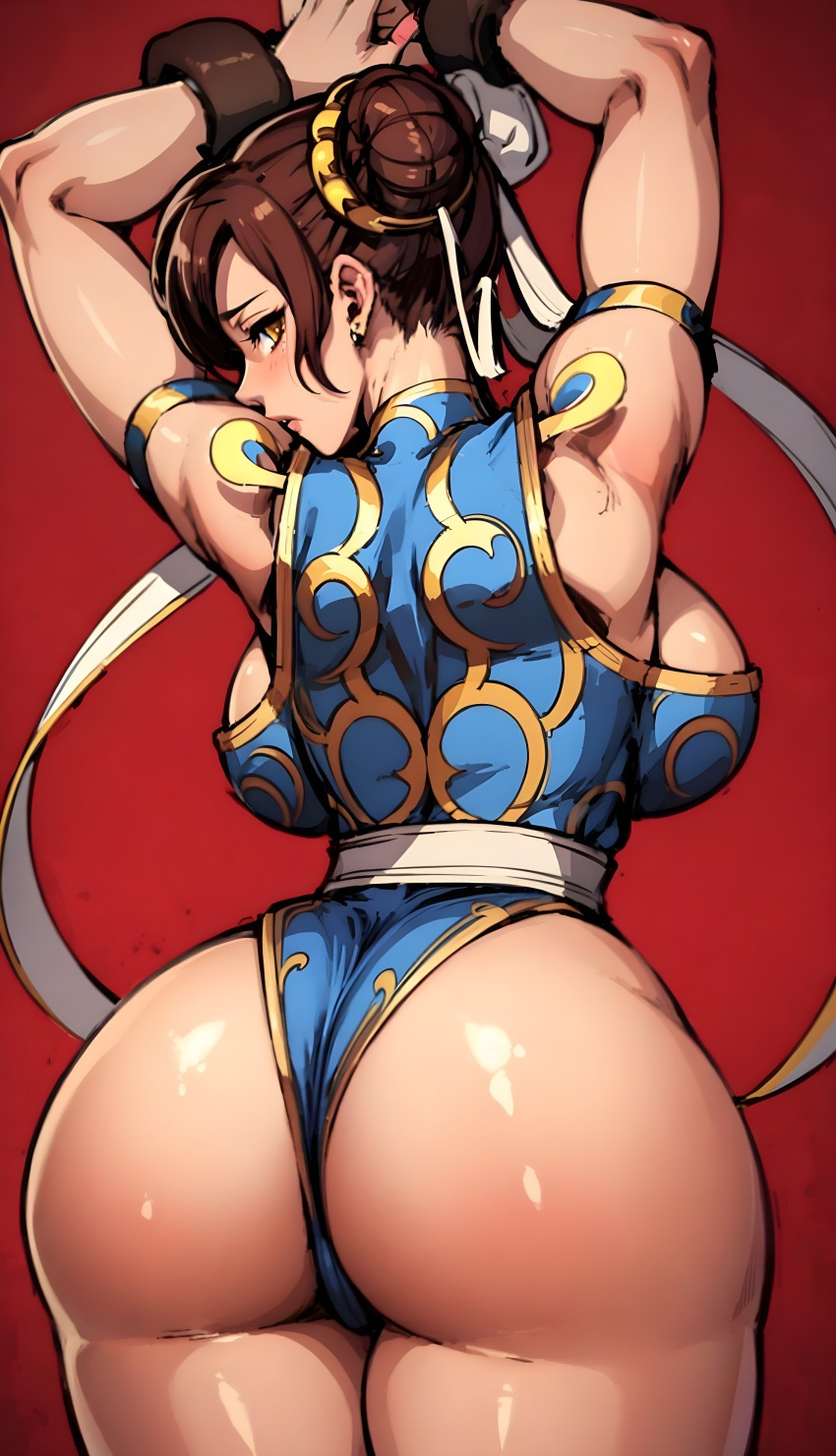 1girls ai_generated backboob bubble_butt chun-li curvaceous curvy_body curvy_figure female_focus female_only hi_res huge_breasts jarentr looking_at_viewer looking_back seductive_look stable_diffusion street_fighter voluptuous voluptuous_female