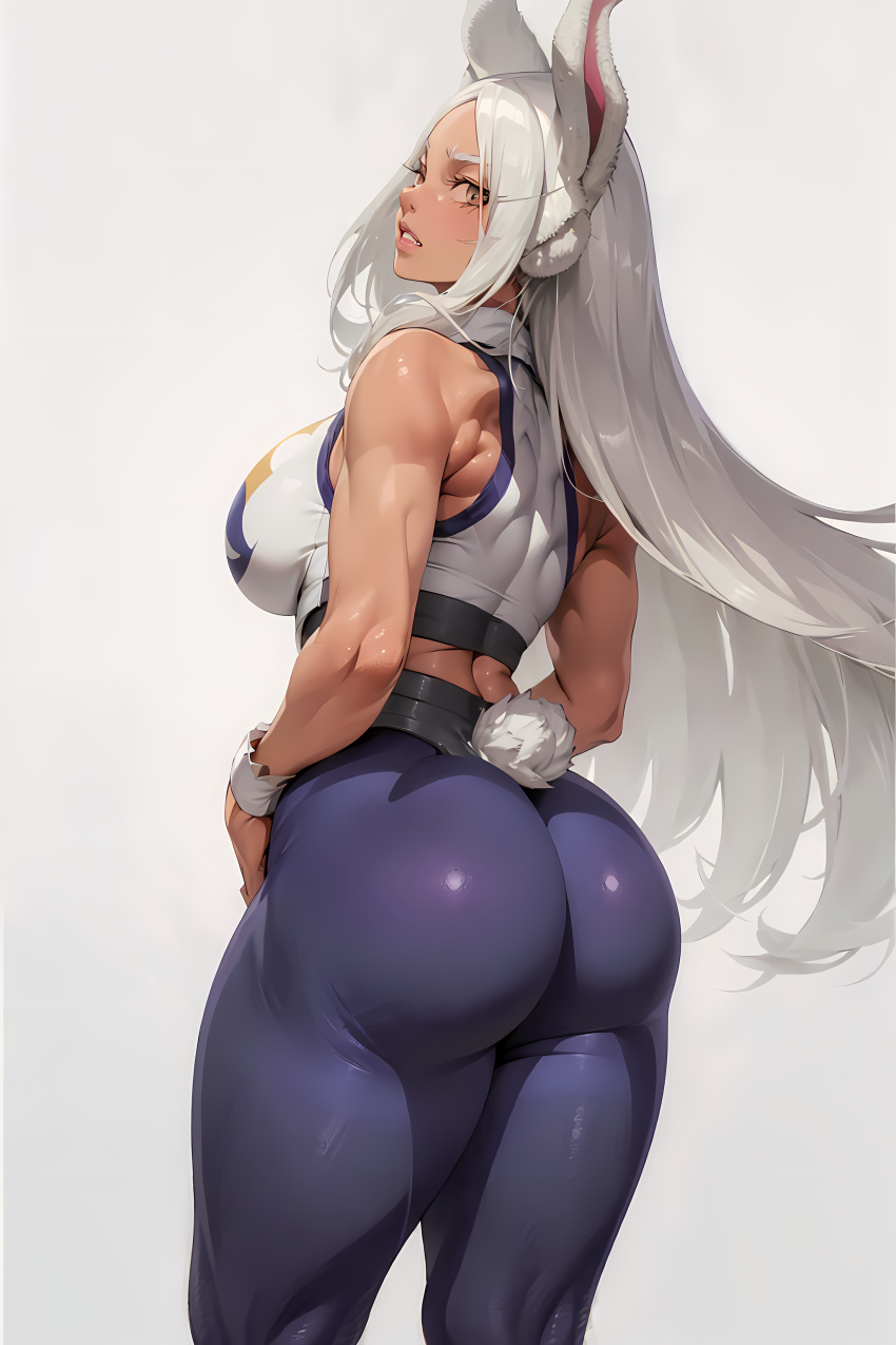 ai_generated bubble_ass bubble_butt bunny_ears bunny_girl bunny_tail bunnysuit curvaceous curvy_body curvy_female curvy_figure female_focus female_only firestarter88 gym_uniform hi_res huge_breasts long_hair looking_at_viewer looking_back miruko my_hero_academia rumi_usagiyama seductive_look stable_diffusion usagiyama_rumi white_hair