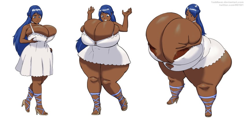 1girls 1oddbear ass bbw blue_hair breasts dark_skin editor_shiftyshades fat female female_focus female_only gigantic_breasts gigantic_butt hips huge_ass huge_breasts obese oribe_tsubasa overweight ssbbw third-party_edit weight_gain