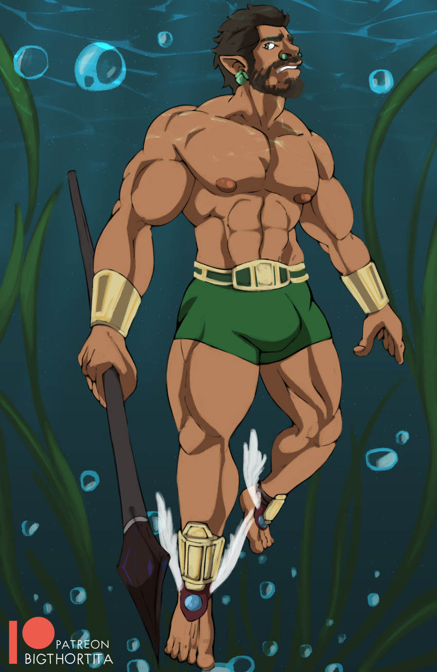 1boy abs bara biceps bigthortita black_panther:_wakanda_forever bulge dark-skinned_male flaccid gay hi_res highres hispanic hispanic_male male male_focus male_only marvel marvel_cinematic_universe muscular muscular_male namor native_american_male solo solo_male tenoch_huerta underwater water