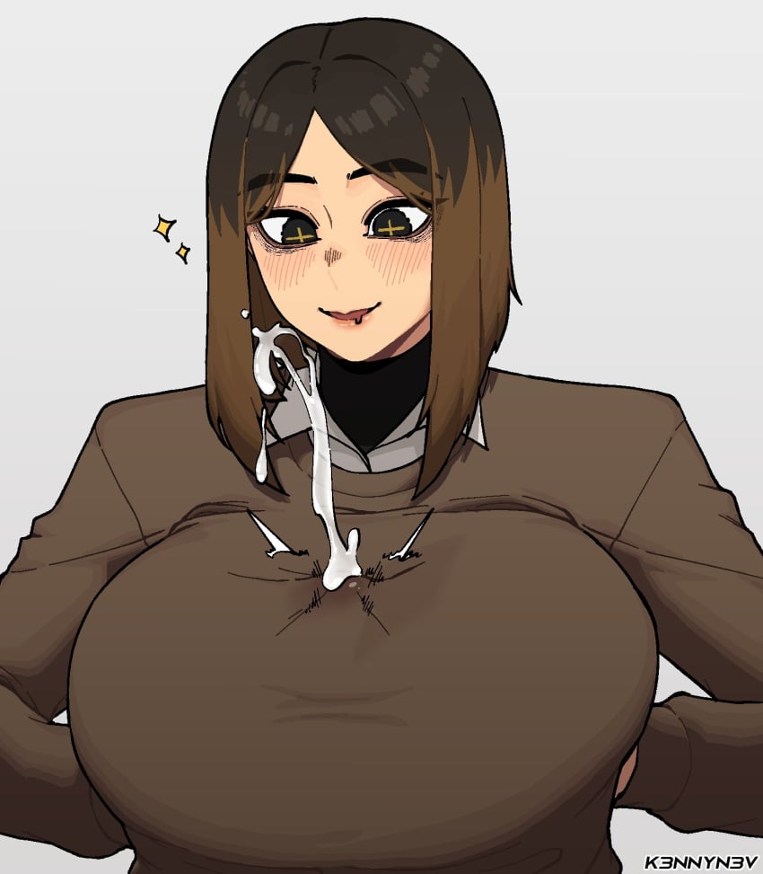 big_breasts breastjob breastjob_under_clothes brown_eyes brown_hair clothed clothed_female clothed_sex color colored k3nnyn3v large_breasts light_skin light_skinned_female paizuri paizuri_under_clothes titjob titjob_under_clothes