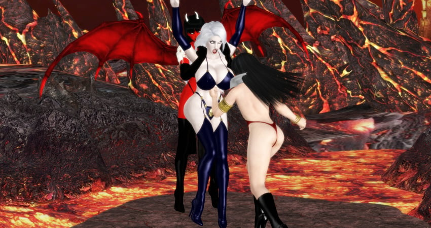 3girls ass big_ass big_breasts big_butt black_hair boobjob breasts bubble_ass bubble_butt curvaceous curvy curvy_body curvy_female curvy_figure curvy_hips death_(personification) demon demon_girl grim_reaper gut_punch horns huge_ass huge_breasts lady_death long_hair multiple_girls naughty perspective purgatori queen_of_the_dead red_skin vampire vampirella voluptuous voluptuous_female white_hair white_skin wings xnafanxps