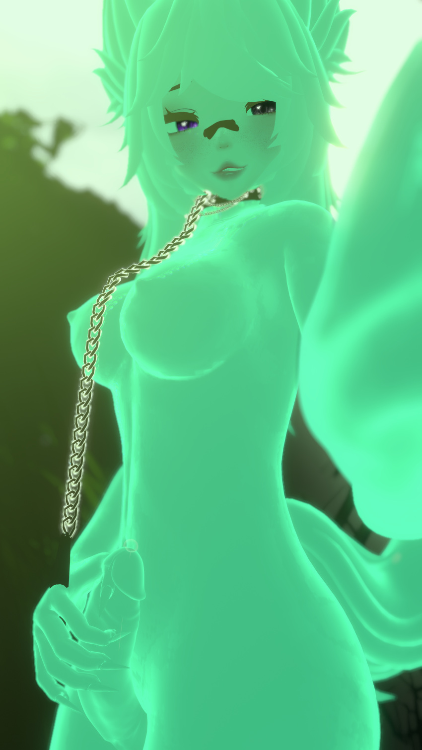 1futa 3d 3d_model animal_ears camera_view content_creator futanari green_body green_hair green_nipples green_skin large_penis leash leash_and_collar maxi_the_muse nude self_upload slime slime_girl slime_monster solo vr_media vrchat vrchat_avatar vrchat_media vrchat_model