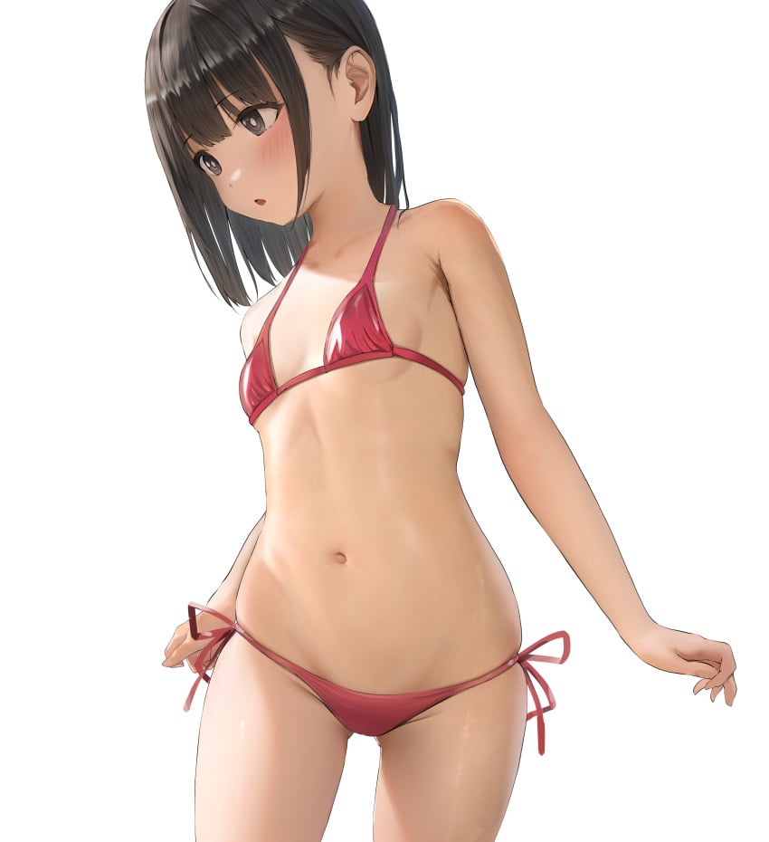 1girls bikini blush breasts egami female red_bikini small_breasts solo