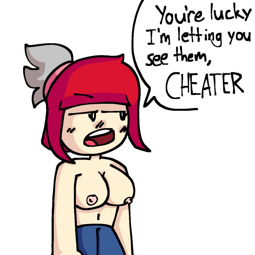 1girls battle_for_dream_island breasts breasts_out embarrassed female flustered humanization humanized object_shows pin pin_(bfdi) pin_(disambiguation) secretly_loves_it slaynsfw topless