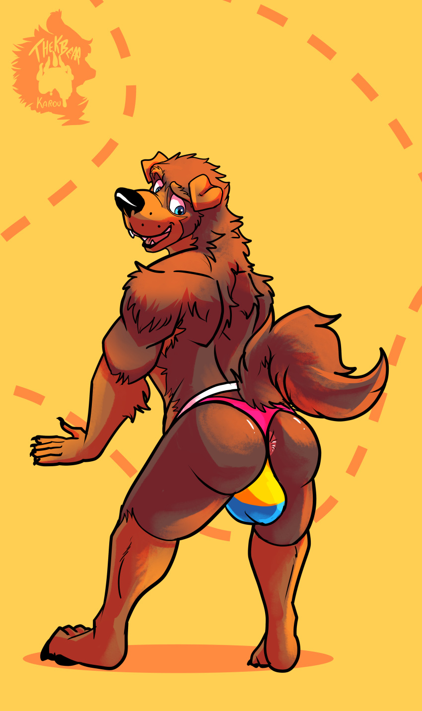 1boy absurd_res anthro ass clothed clothing greg_shepherd hi_res lgbt_pride male male_anthro male_only pansexual pansexual_pride_colors pose presenting presenting_hindquarters pride_color_clothing pride_colors thekinkybear underwear underwear_only