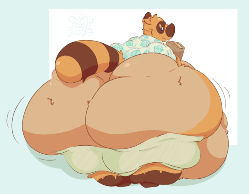 1boy animal_crossing anthro ass behind_view belly belly_overhang blue_eyes box brown_fur brown_hair fat furry heftyhighland hips hyper hyper_ass large_ass large_belly looking_back male male_focus male_only nintendo overweight overweight_male package pants_down solo solo_male stomach tanuki tanuki_humanoid thick_thighs thighs tom_nook wardrobe_malfunction wide_hips