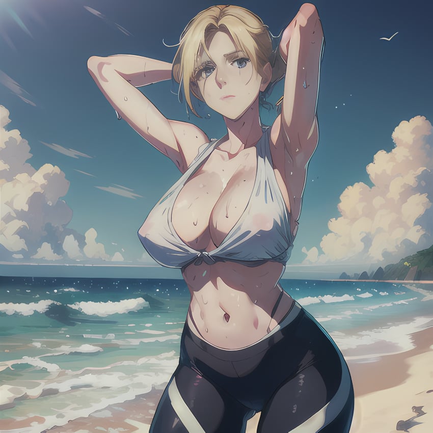 ai_generated annie_leonhardt attack_on_titan beach female female_only hands_behind_head katsuprime solo solo_female stable_diffusion