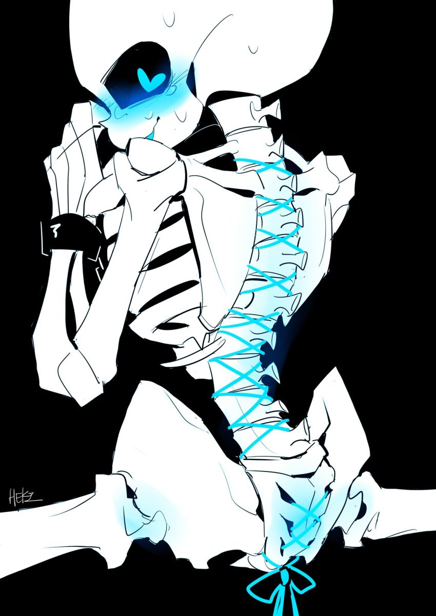 animated_skeleton black_background blue_blush blue_eyes blue_sans_penis blue_sans_tongue blush bound_wrists handcuffed handcuffs heart_eyes heki_(artist) looking_at_viewer meta_request miss60250 naked nude sacrum_lacing sans sans_(undertale) sans_glowing_eye skeleton solo sweat undead undertail undertale undertale_(series)