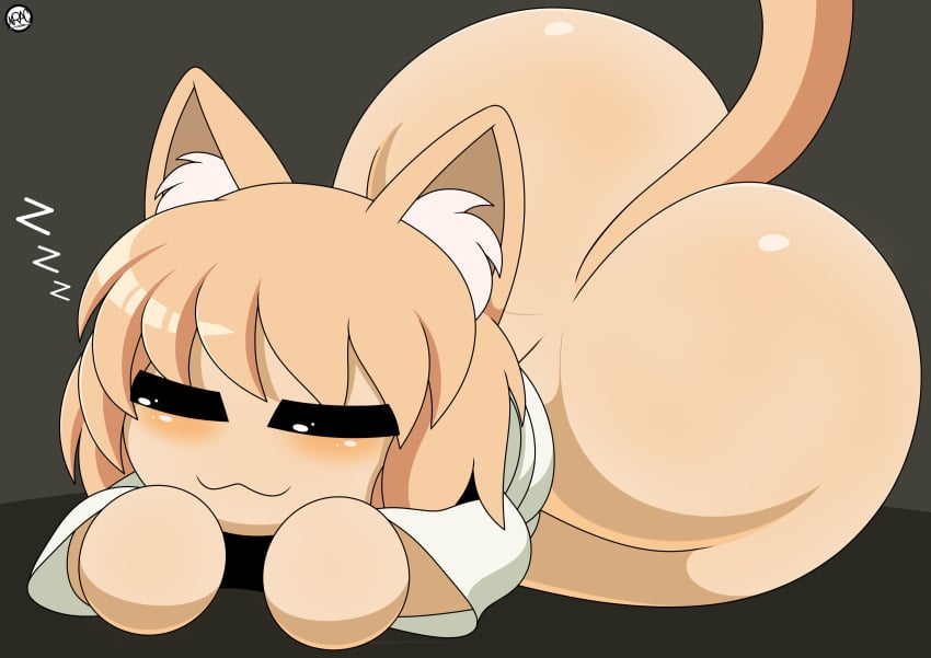 1girls :3 animal_ears ass big_ass big_butt blush bottomless bubble_butt butt cat_ears cat_tail closed_eyes female female_only furry huge_ass melty_blood neco-arc nr_ac shiny_skin short_hair sleeping smile solo tail tsukihime type-moon