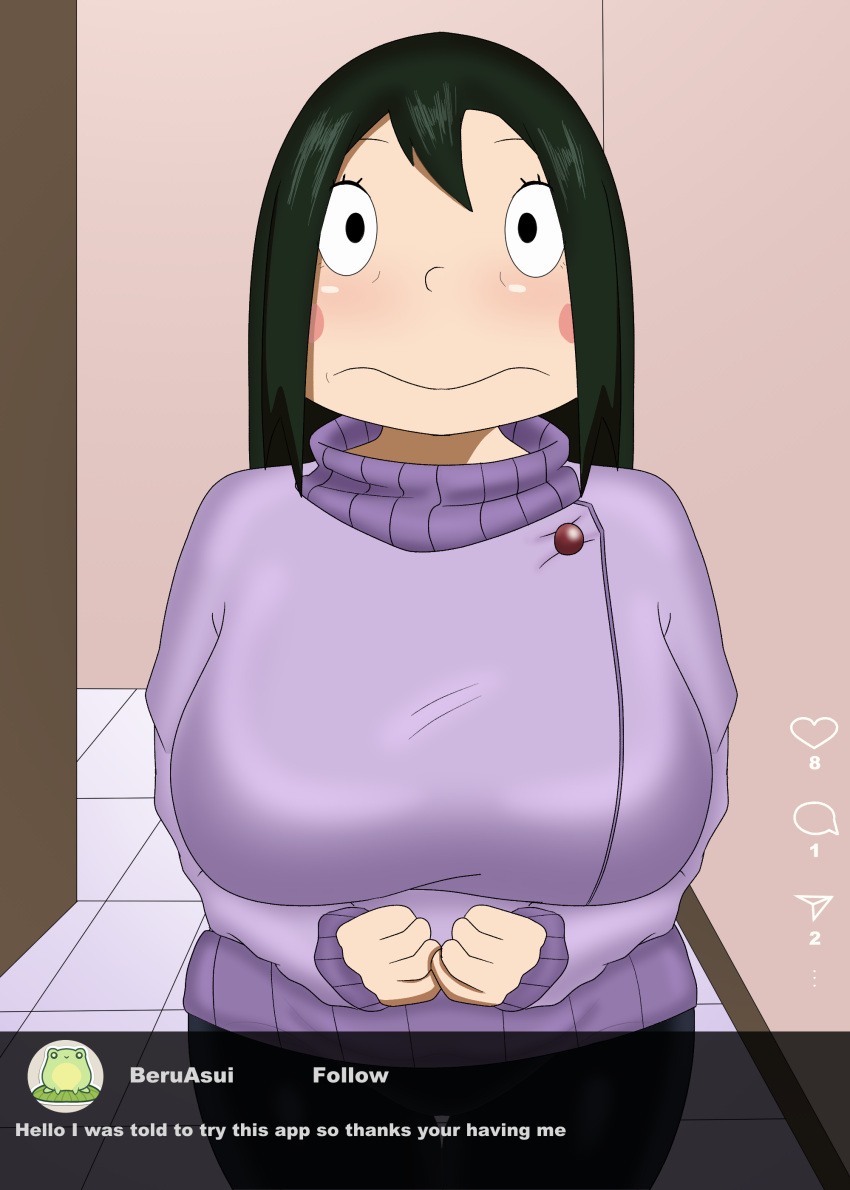 asui_beru beru_asui big_breasts chubby huge_breasts instagram looking_at_viewer milf my_hero_academia nap´sart shy social_media sweater