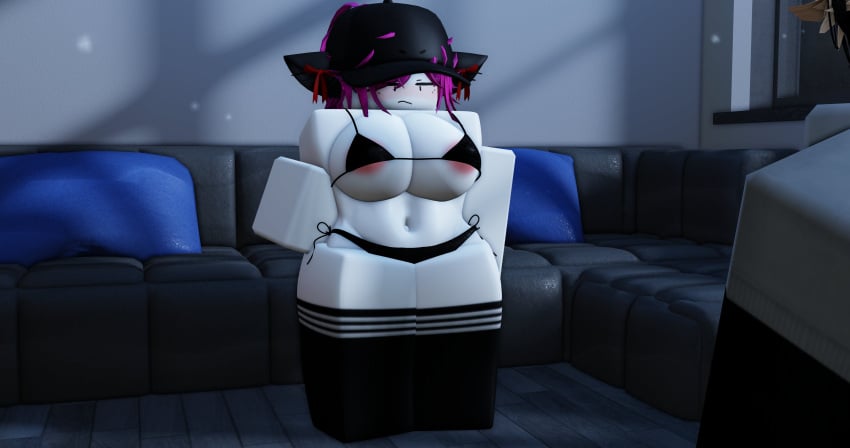 3d big_breasts bikini blush blusherfag bra embarrassed night pink_hair roblox robloxian tagme thighhighs white_skin