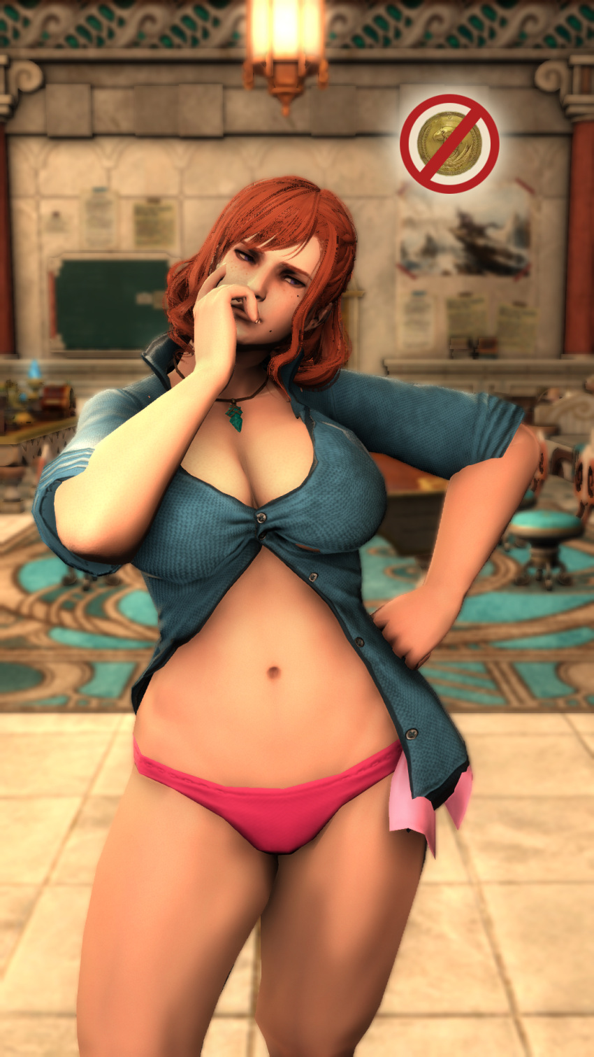 1girls 3d biting biting_penis chubby chubby_female delivery_employee delivery_girl female female_only final_fantasy final_fantasy_xiv head_between_breasts large_breasts large_penis miqo'te penis_biting penis_on_face plump red_hair small_breasts smelling_penis tagme throat_bulge throat_fuck throat_grab w0lfie