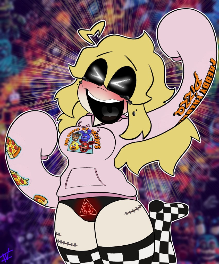 1female 1girls black_panties blush blushing boobs both_eyes_closed breasts closed_eyes english_text eyes_closed female five_nights_at_freddy's five_nights_at_freddy's:_security_breach fnaf fouggie hoodie long_sleeve_hoodie long_sleeves mouth_open nerd open_mouth panties sara_wickers socks stiches text text_on_clothing thick_thighs thigh_high_socks thighhigh_socks thighs yaboifoglet