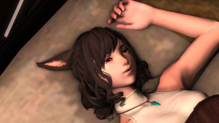 1futa 1girls 3d female female_on_futa final_fantasy final_fantasy_xiv futa_on_female futanari maid midlander miqo'te mostly_nude rape sleep_molestation sleeping small_breasts tagme w0lfie waking_up