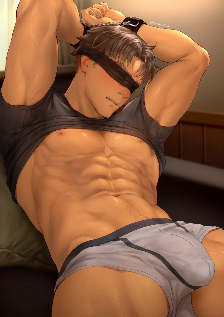 1boy 1male abs bara biceps bulge bulge_through_clothing gay hi_res highres jim_(mondi_xxx) male male_focus male_only mondi_xxx muscular muscular_male penis_outline solo solo_male twitter_user_oc underwear