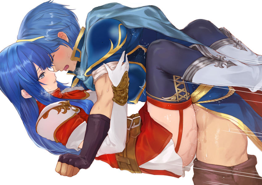 1boy 1girls alternate_version_available armor bare_thighs belt black_gloves black_thighhighs blue_eyes blue_hair boots caeda_(fire_emblem) cape closed_eyes clothes_pull commission couple dress elbow_gloves female fingerless_gloves fire_emblem fire_emblem:_mystery_of_the_emblem fire_emblem:_shadow_dragon_and_the_blade_of_light garter_straps gloves happy_sex heavy_breathing highres husband_and_wife leg_lock long_hair looking_at_another male marth_(fire_emblem) missionary nintendo on_back pants pants_pull pegasus_knight_uniform_(fire_emblem) purelove_acc pussy_juice red_dress sex short_hair short_sleeves shoulder_armor skeb_commission smile straight sweat thighhighs thighs tiara vaginal_penetration white_background white_gloves