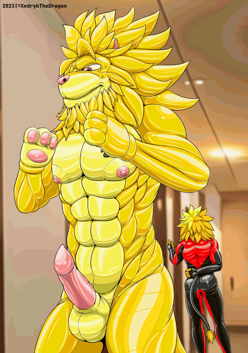 absurd_res animated anthro bound clothing duo encasement felid goo_transformation hi_res humanoid lion male male/male mammal pantherine rubber rubber_clothing rubber_suit toysuit transformation xedrykthedragon