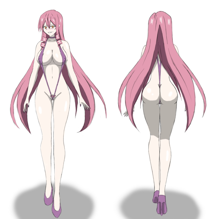 1girls akuma_no_riddle ass bikini inukai_isuke large_breasts long_hair pink_hair sling_bikini sole_female teasing teasing_viewer