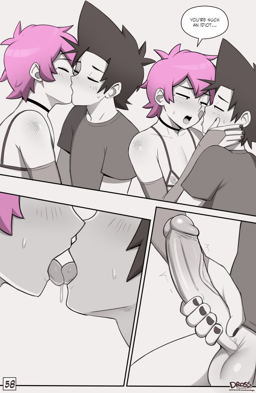 2boys 2d comic crossdressing dross english_text femboy gay gay_kissing jacob_(dross) kissing male male/male male_only male_with_painted_nails original pointy_hair skater_boi_(dross) taylor_(dross) text twink yaoi