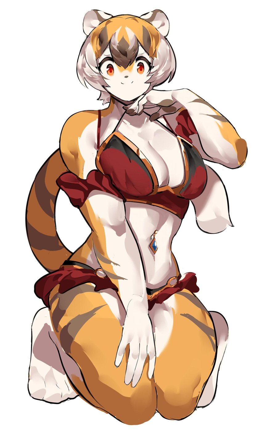 1girls amber_eyes anthro arknights big_breasts breasts female mx99926 navel navel_piercing solo solo_female thick_thighs tiger tiger_girl waai_fu_(arknights) wide_hips