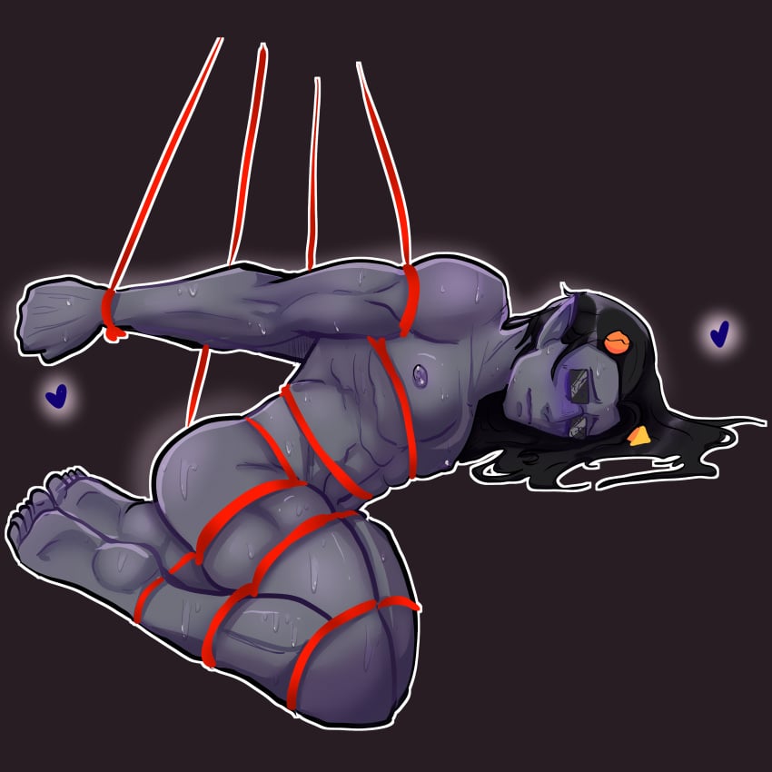 1boy bondage equius_zahhak homestuck homestuck_troll male male_only muscular_male solo solo_male submissive submissive_male tied_up