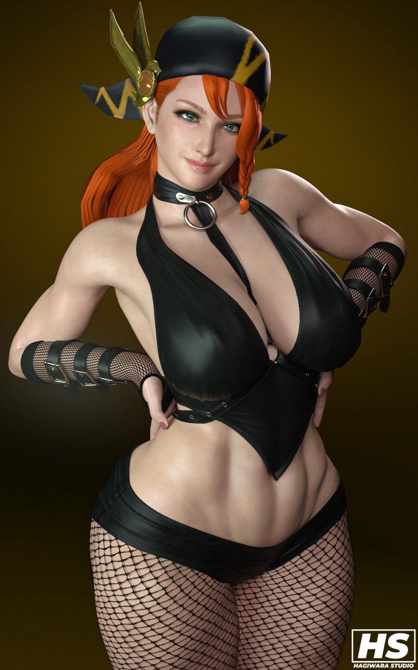 1girls 3d abs bandana breasts capcom female female_only green_eyes hagiwara_studio high_resolution highres minayle monster_hunter monster_hunter_rise muscular orange_hair solo tagme