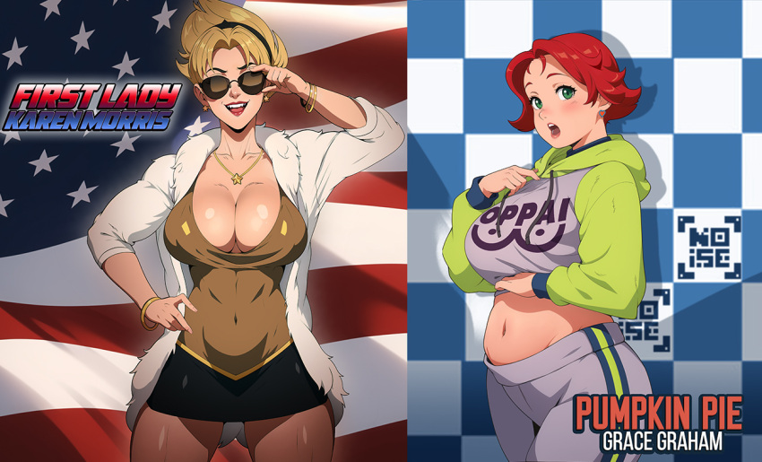 1girls 2girls ass athletic athletic_female battle_maidens big_ass big_breasts blonde_hair bottom_heavy breasts busty chest cleavage crisisbeat curvaceous curvy curvy_figure dialogue digital_drawing_(artwork) digital_media_(artwork) eyebrows eyelashes eyes female female_focus first_lady_(crisisbeat) fit fit_female grace_graham green_eyes hair hips hourglass_figure huge_ass huge_breasts human karen_morris large_ass large_breasts legs light-skinned_female light_skin lips lipstick mature mature_female medium_breasts milf original original_character original_characters pumpkin_pie_grace red_hair slim_waist thick thick_legs thick_thighs thighs toned toned_female top_heavy top_heavy_breasts upper_body voluptuous waist wide_hips wrestler