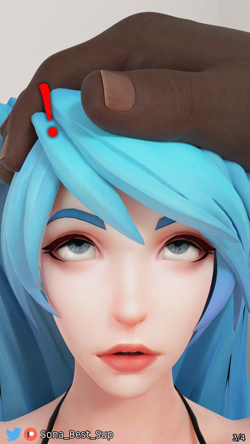 1girls 3d 3d_(artwork) aqua_eyes aqua_hair big_breasts bikini blender blonde_hair blue_eyes blue_hair dark-skinned_male eye_contact eyelashes eyeshadow female fringe hand_on_head innocent interracial league_of_legends long_hair long_twintails looking_up male pale-skinned_female petite render riot_games seductive_eyes seductive_look seductive_mouth sona_best_sup sona_buvelle submissive thick thick_ass thick_thighs twintails two_tone_hair very_long_hair