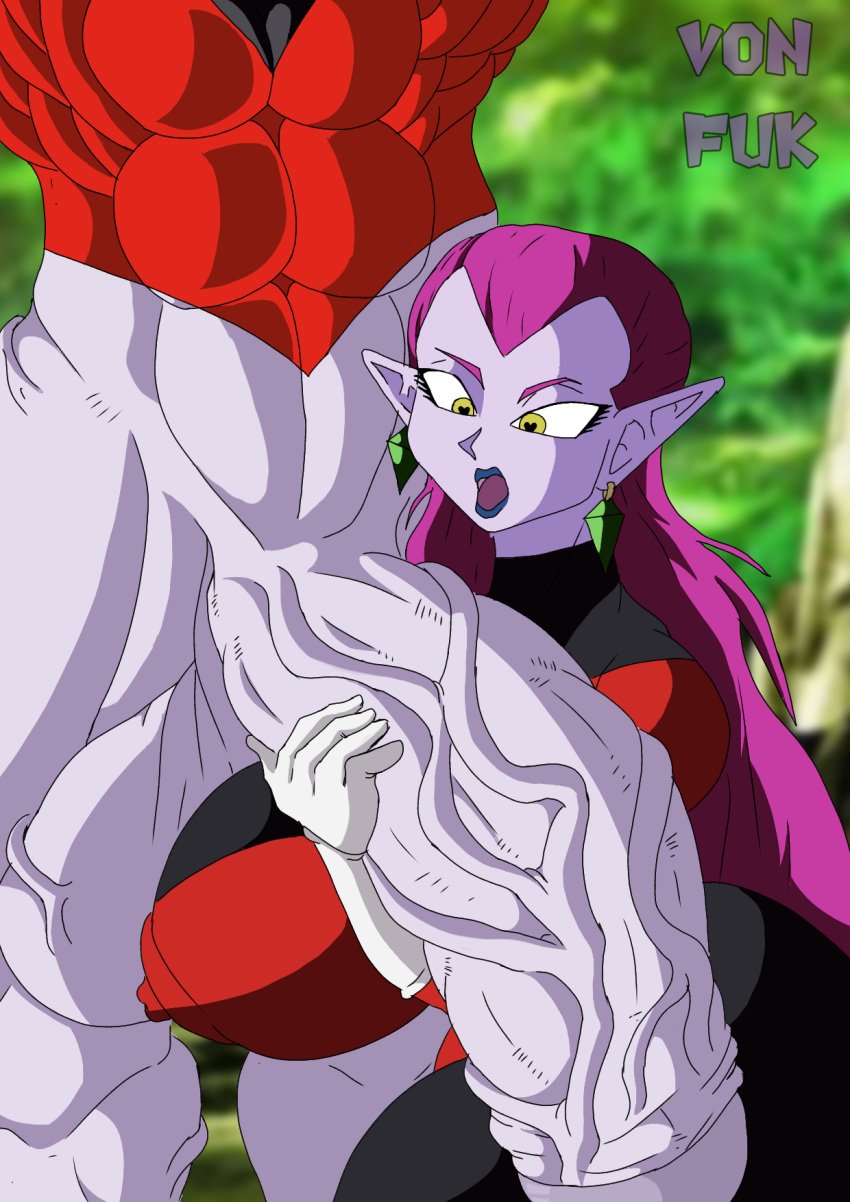 1boy 1girls ass big_ass big_balls big_breasts big_hips big_nipples big_penis big_testicles big_thighs breasts cock_shock cocotte dragon_ball dragon_ball_super elf_ears gigantic_penis grey_skin huge_ass huge_balls huge_breasts huge_butt huge_cock huge_hips huge_nipples huge_penis huge_testicles huge_thighs imminent_oral imminent_sex jiren large_breasts large_penis long_hair looking_at_penis muscular_male pants_down penis penis_awe penis_on_breast pink_hair surprised testicles thick_ass thick_thighs tight_clothing uncensored veiny_penis von_fuk wide_eyed wide_hips yellow_eyes