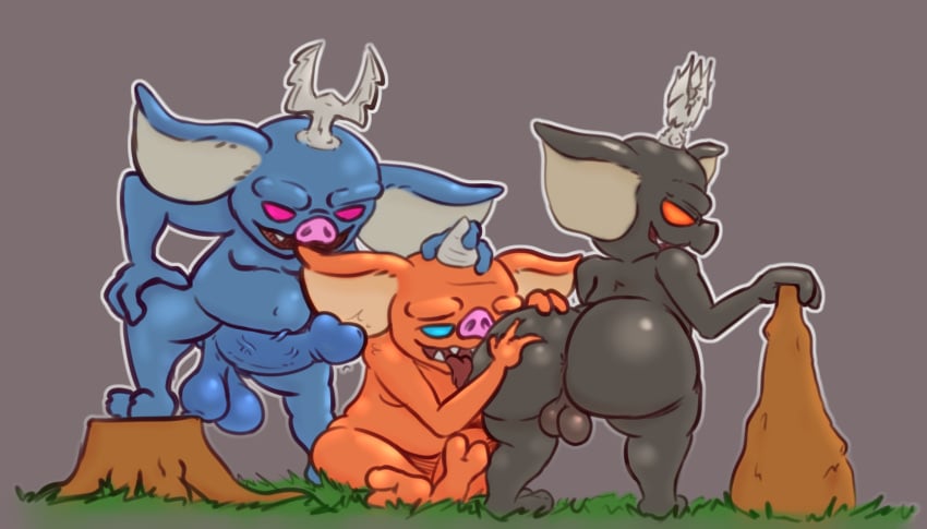 anthro ass balls big_butt big_ears big_penis blin_(tloz) bokoblin bottomwear breath_of_the_wild clothed clothing fangs feet genitals grass group hi_res horn licking loincloth male male/male mammal nintendo nude open_mouth partially_clothed penis plant presenting saggy_balls simple_background sitting slightly_chubby suina tears_of_the_kingdom teeth the_legend_of_zelda toes tongue tongue_out trio weapon websheck wide_hips