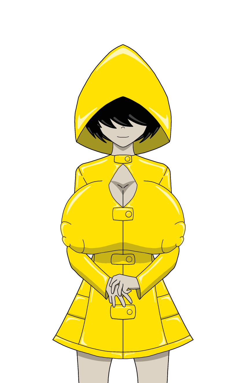 1girls aged_up alexr34 big_breasts black_hair blinding_bangs boob_window breasts female hair_over_eyes human little_nightmares little_nightmares_2 medium_hair outerwear pale_skin raincoat six_(little_nightmares) smile smiling solo solo_female solo_focus video_game_character video_games yellow_raincoat