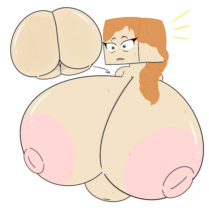 1girls alex_(minecraft) ass big_ass comically_large_breasts cube_head female female_only giant_breasts huge_breasts massive_breasts minecraft naked naked_female nude nude_female orange_hair pussy realization solo solo_female square_head sweat theslashfive