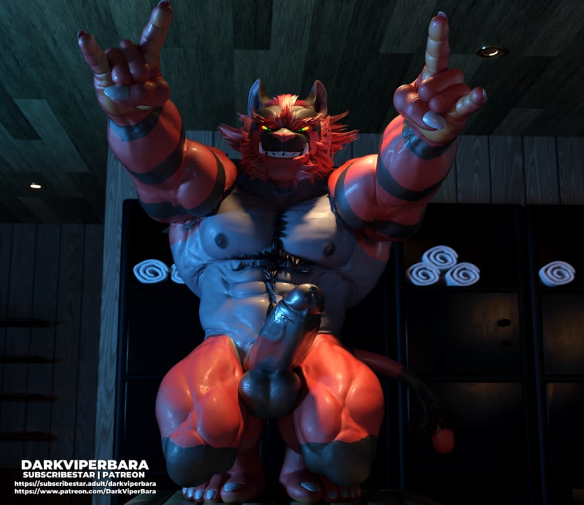 abs anthro balls darkviperbara fangs generation_7_pokemon genitals incineroar male male_only muscular muscular_anthro muscular_male nintendo nipples pecs penis pokemon pokemon_(species) solo teeth vein veiny_penis